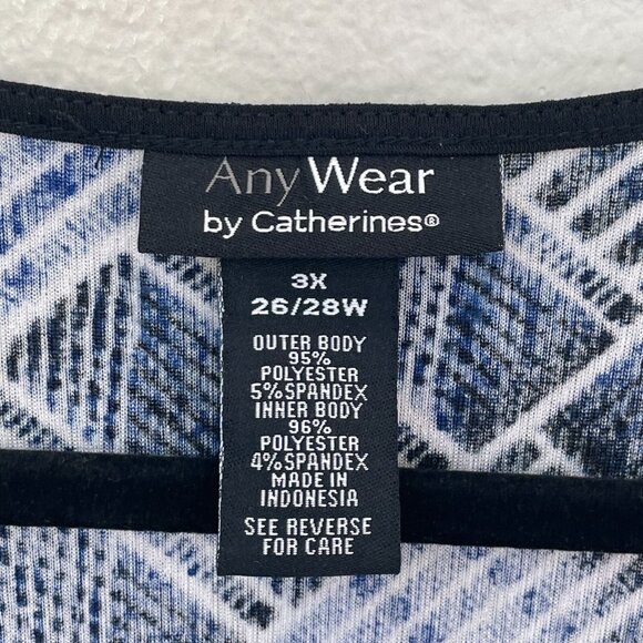 AnyWear By Catherines Plus 3X 26/28W Blue White Abstract Tunic Top Shirt - Picture 3 of 11